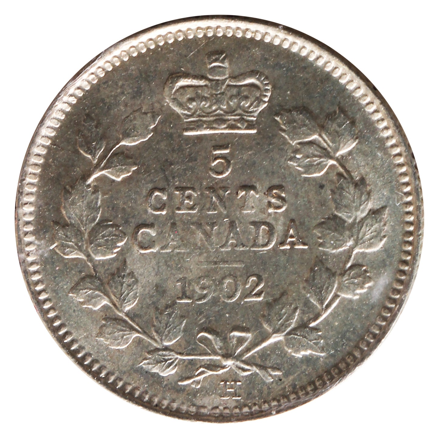 1902H Large H Canada 5-cents ICCS Certified MS60