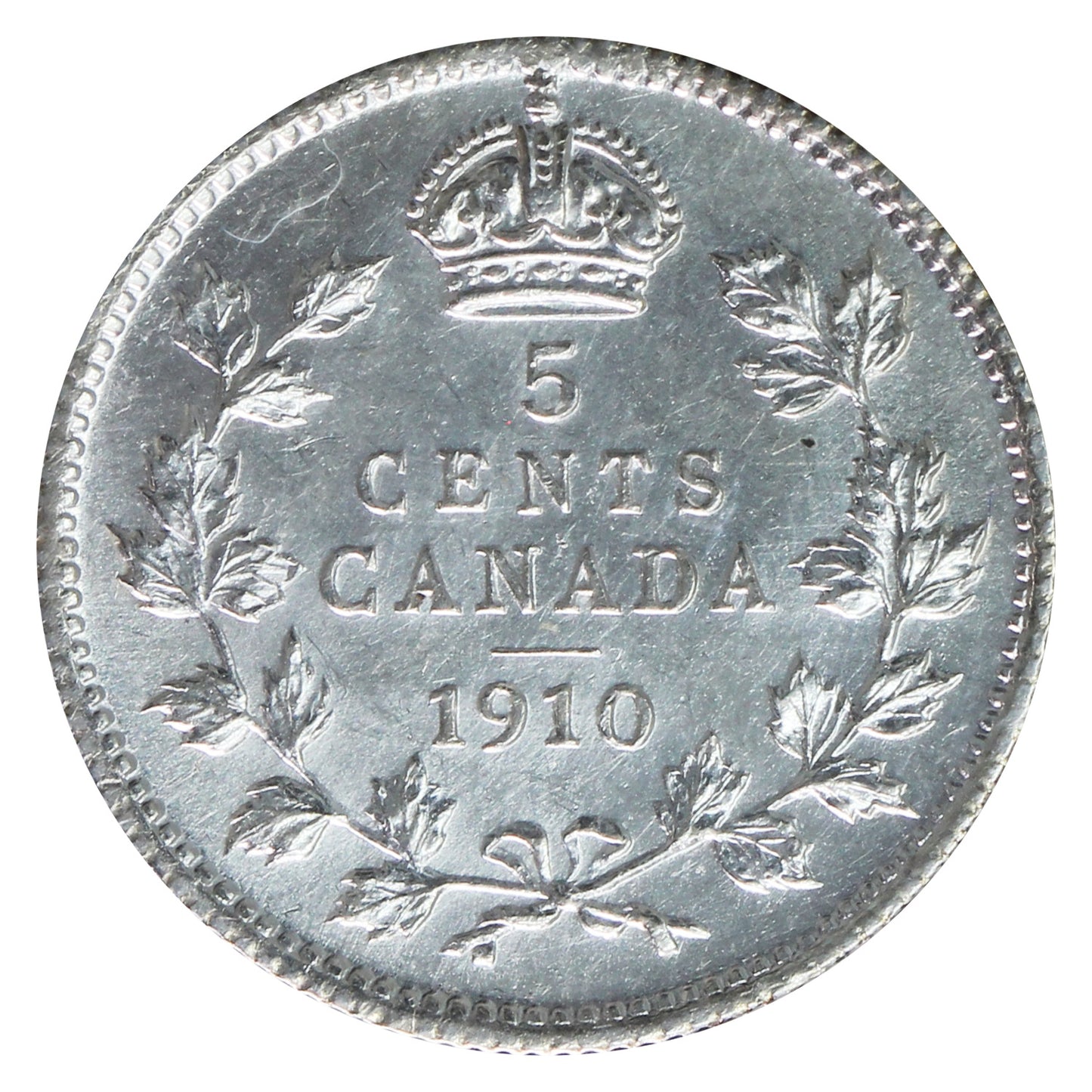 1910 Pointed Leaves Canada 5-cents ICCS Certified AU55