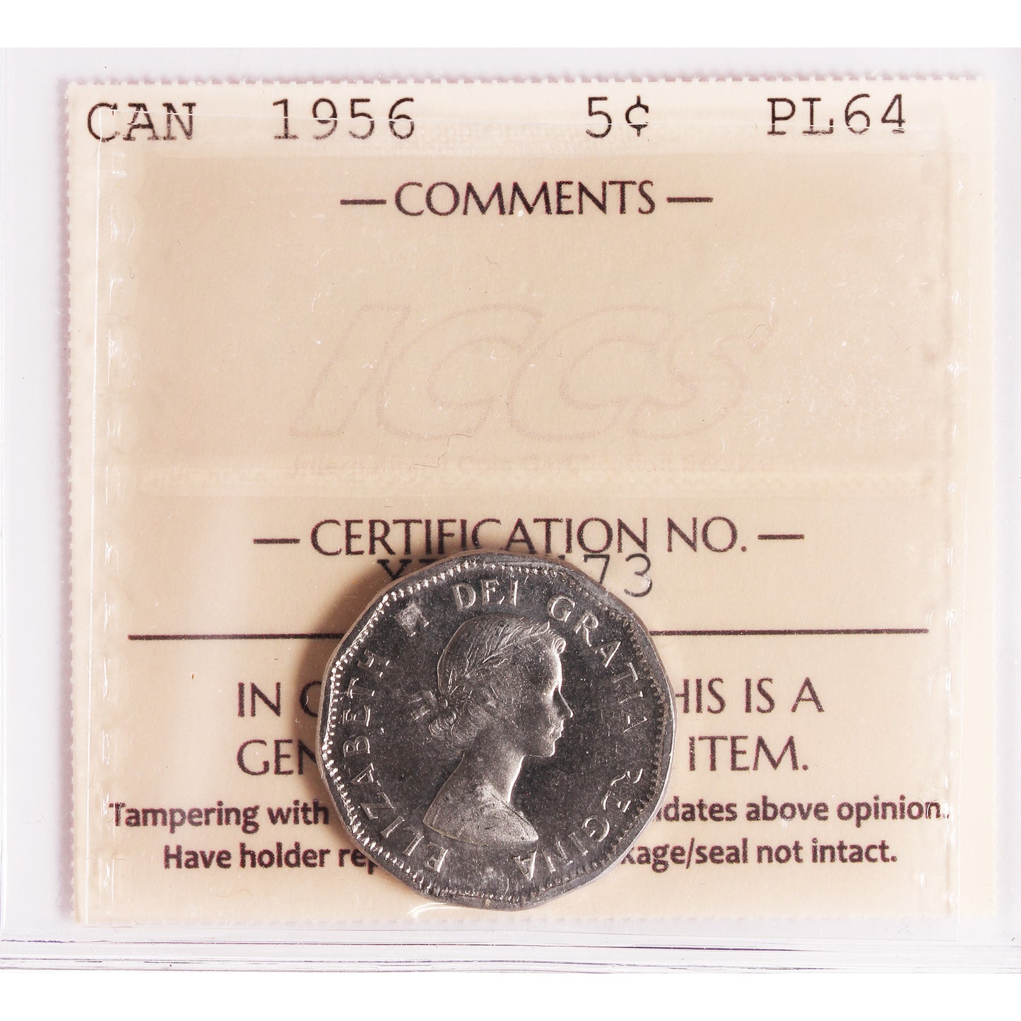1956 Canada 5-cents ICCS Certified PL-64