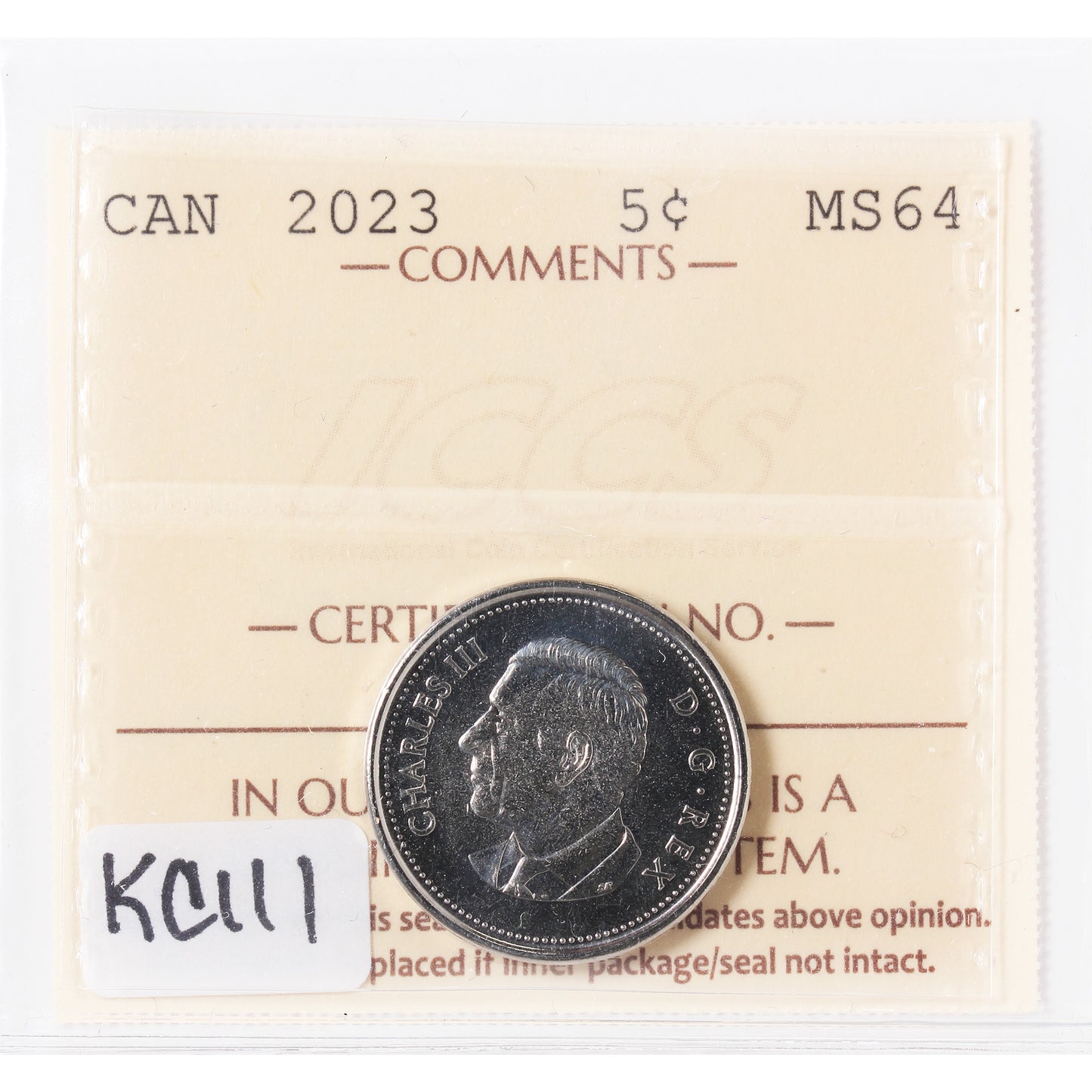 2023 KCIII Canada 5-cents ICCS Certified MS64