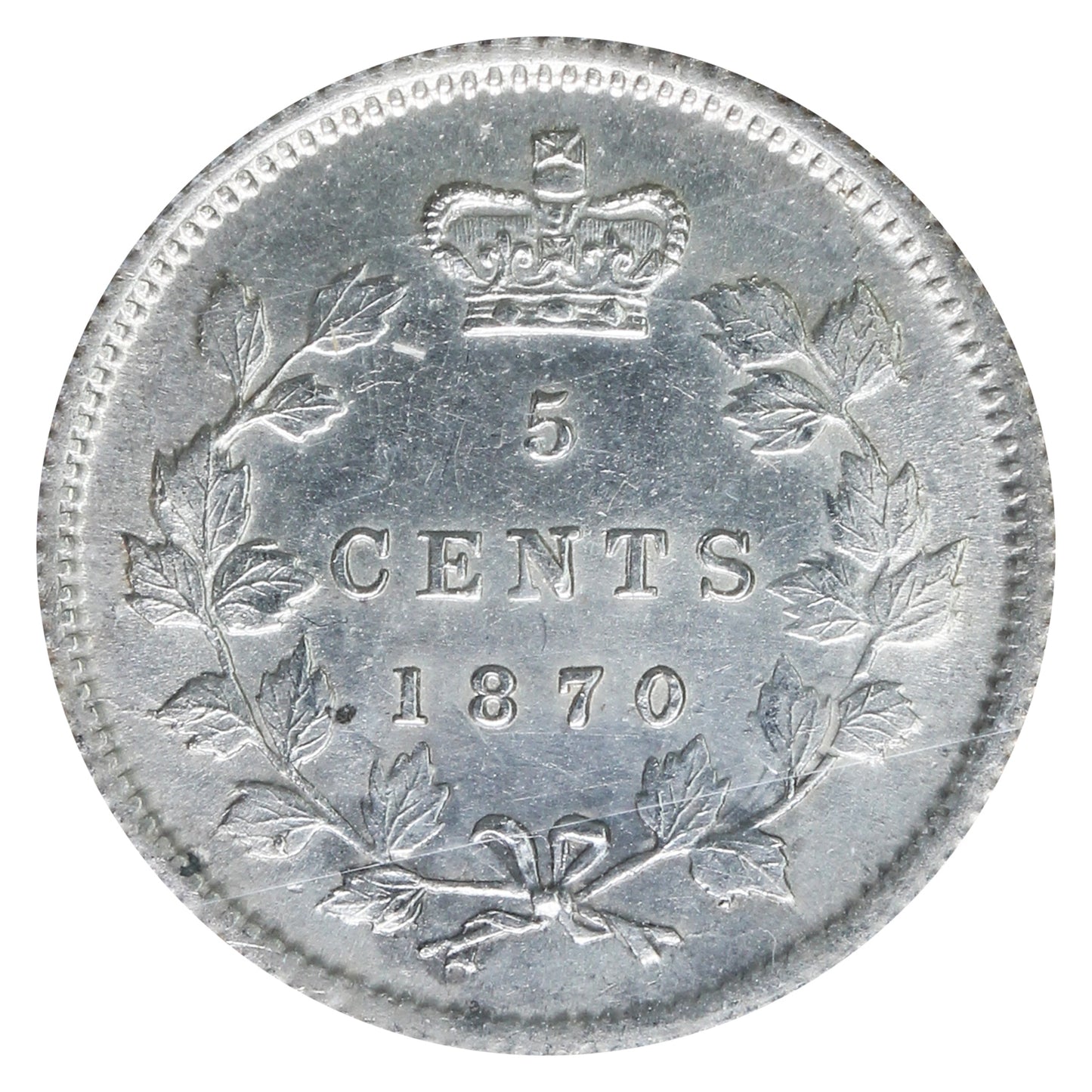 1870 Raised Border Canada 5-cents ICCS Certified AU55