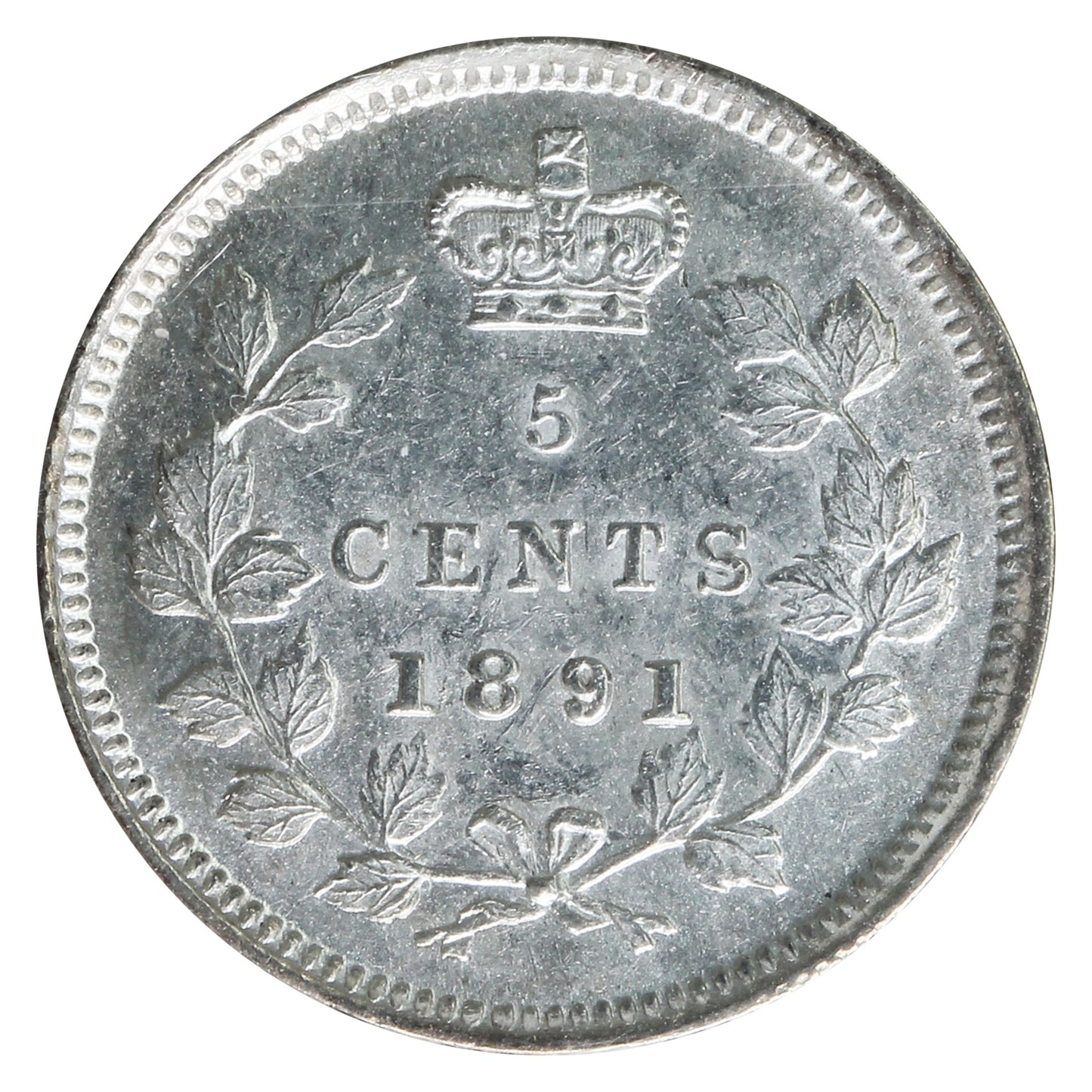 1891 Obv. 5 Canada 5-cents ICCS Certified AU55