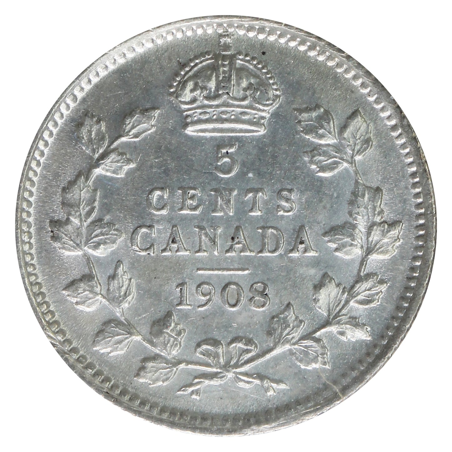 1908 Large 8 Canada 5-cents ICCS Certified AU50