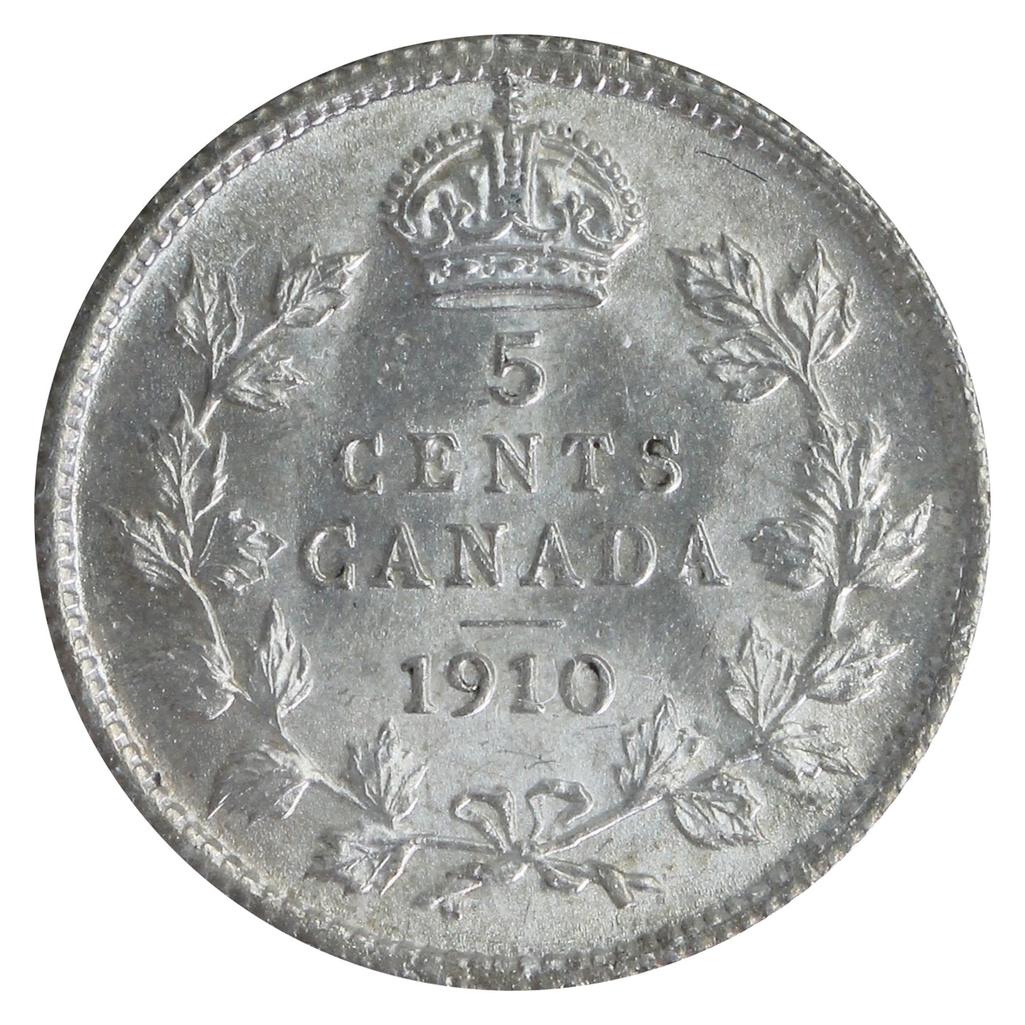 1910 Pointed Leaves Canada 5-cents ICCS Certified MS64 (XHT 389)