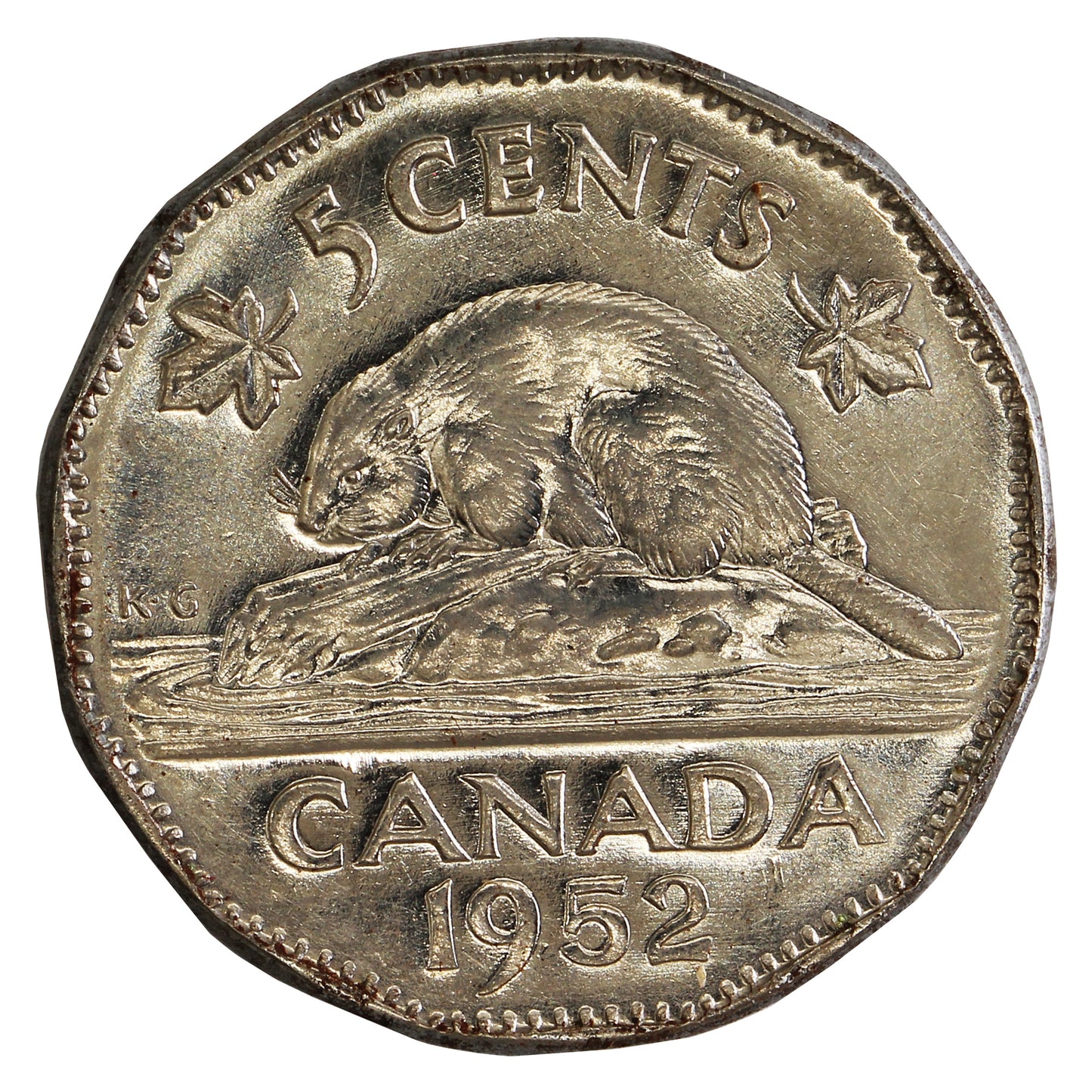 1952 No Chrome Canada 5-cents Extra Fine (EF-40) $