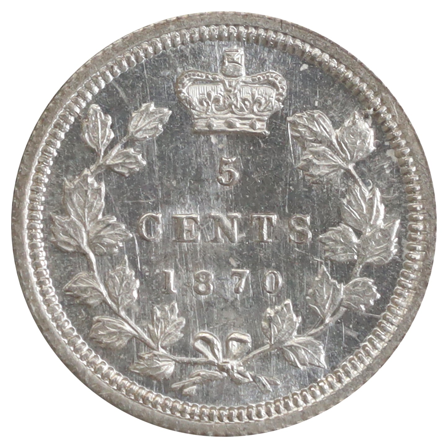 1870 Flat Border Canada 5-cents ICCS Certified AU55