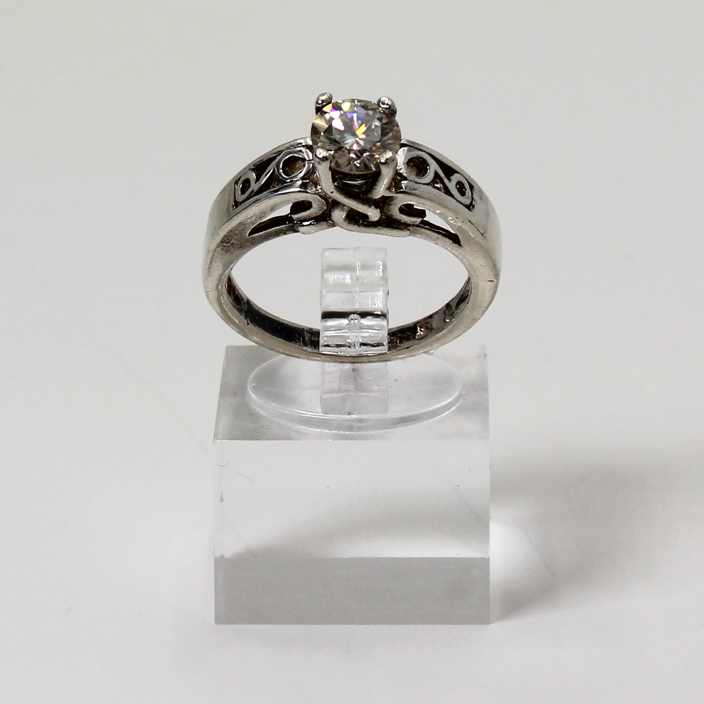 Sterling Silver Engagement-Style Clear Stone Ring - 6 1/2
