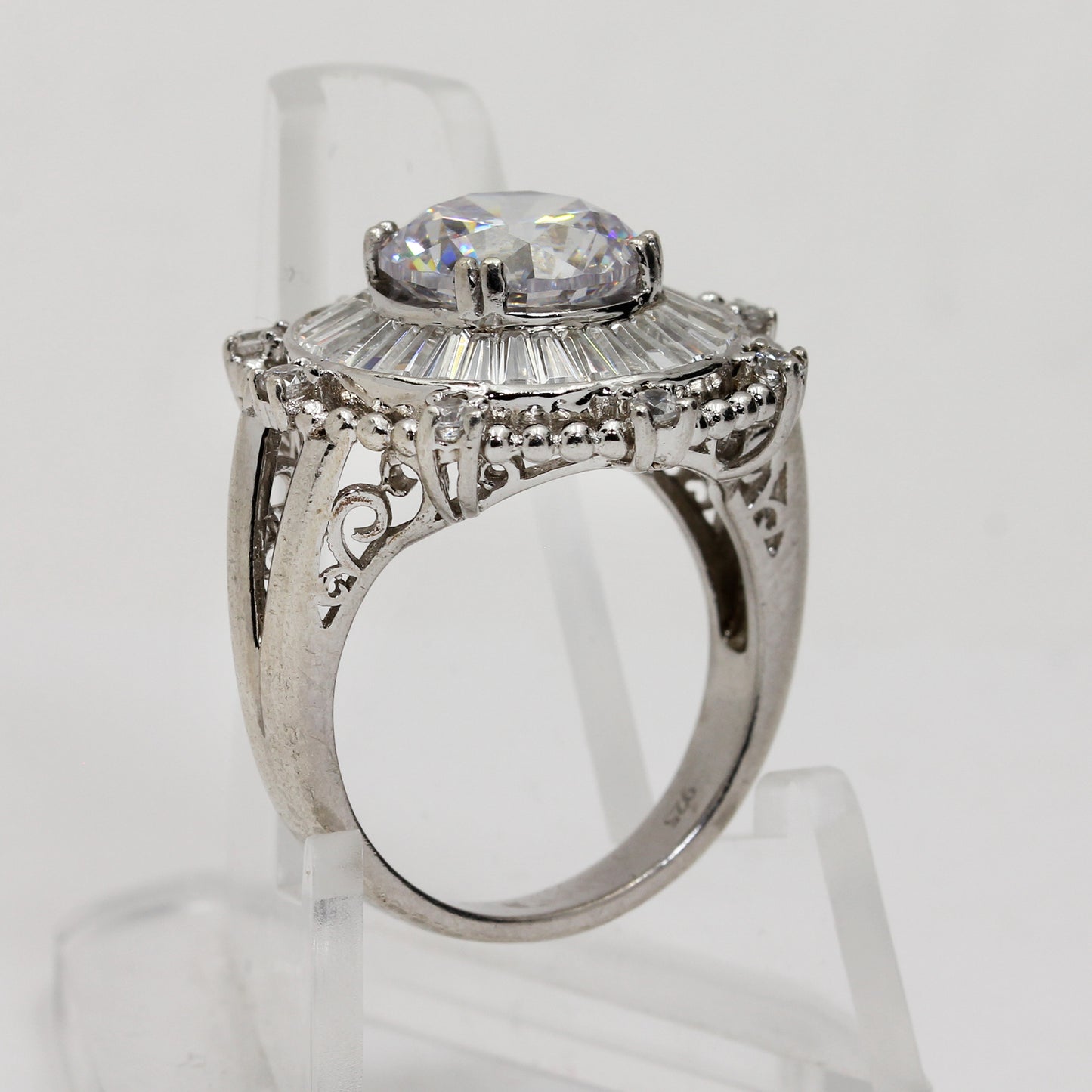 Sterling Silver Art-Deco Inspired Double Halo Cocktail Ring - Size 8