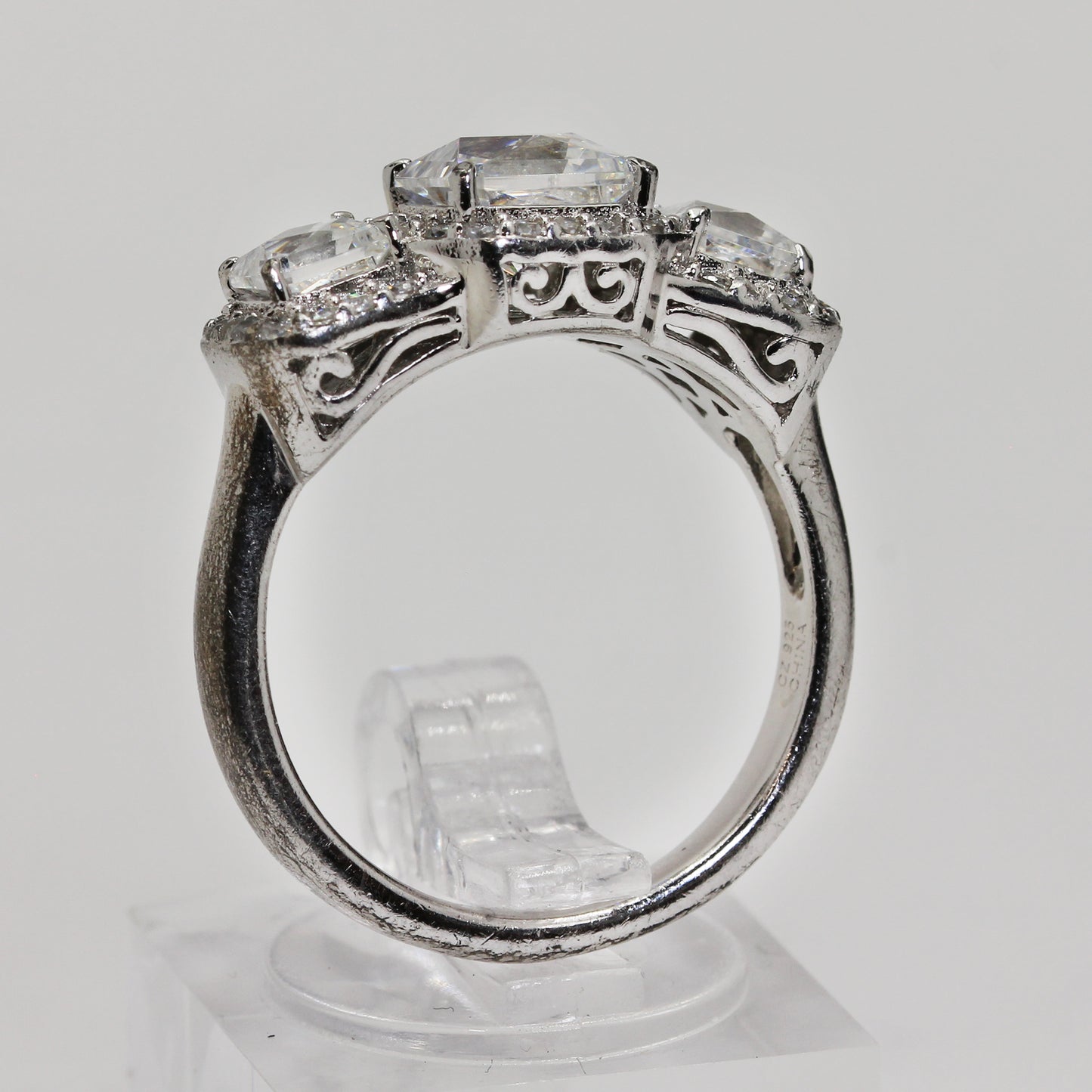 Sterling Silver Trinity Halo Ring - Size 8