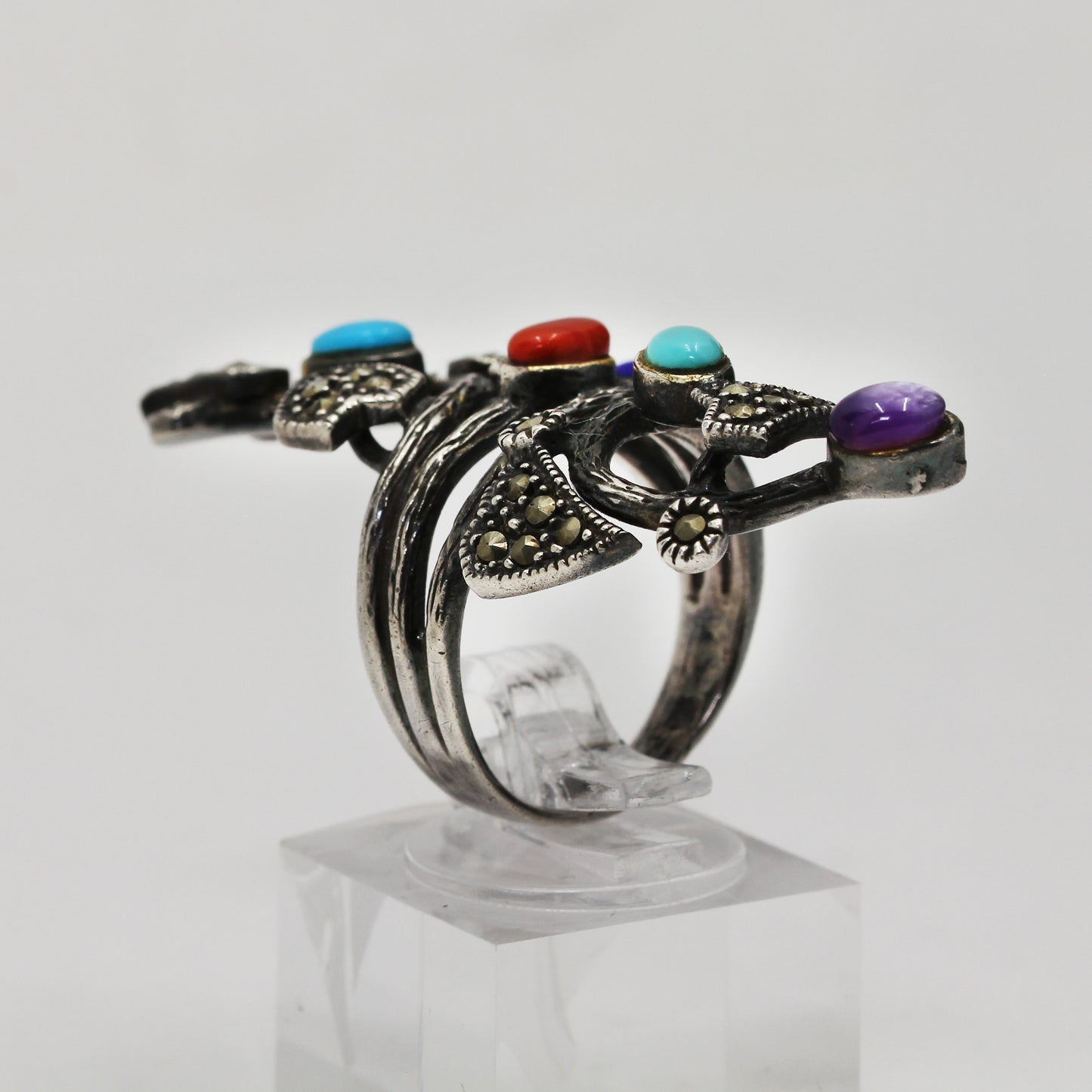 Sterling Silver Multi-Stone Nature Motif Ring- Size 7