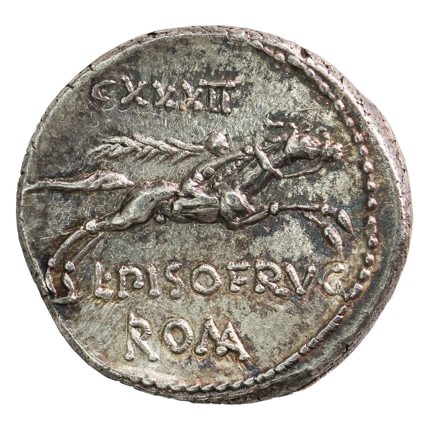 Ancient Roman Republic 90BC Apollo Calpurnius Piso Frugi Silver Denarius AU-UNC (AU55)