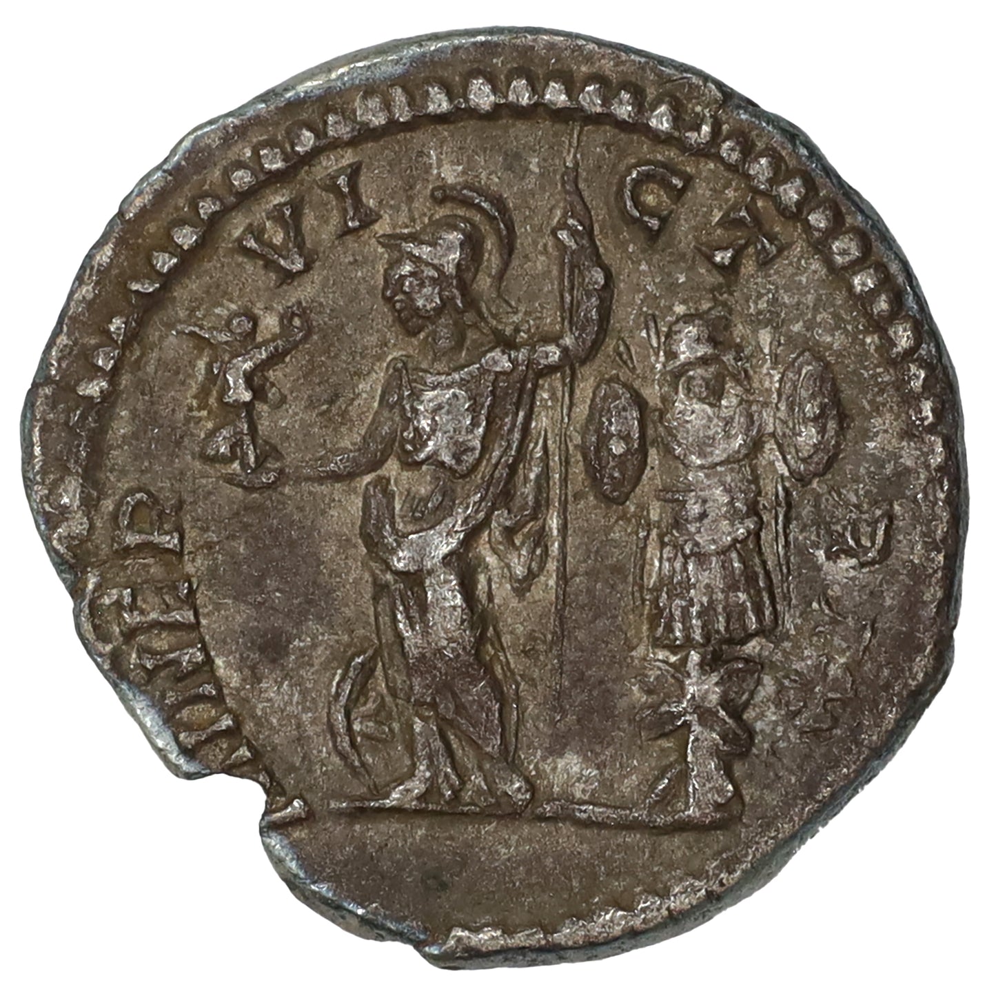 Ancient Rome 198 AD Caracalla, Minerva Holding Victory Silver Denarius Almost UNC (AU50)