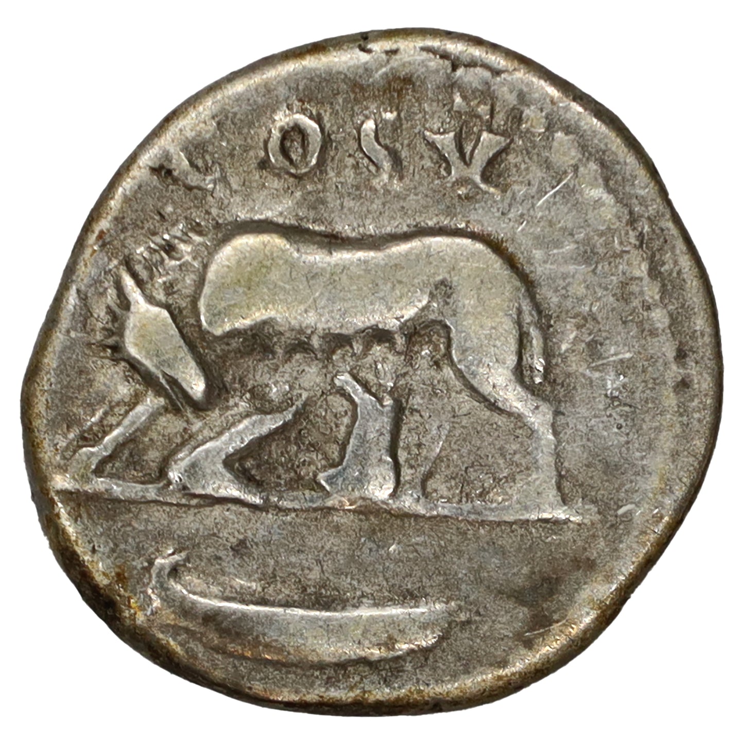 Ancient Rome 69-81 AD Romulus & Remus Domitian Silver Denarius Very Fine (VF20)