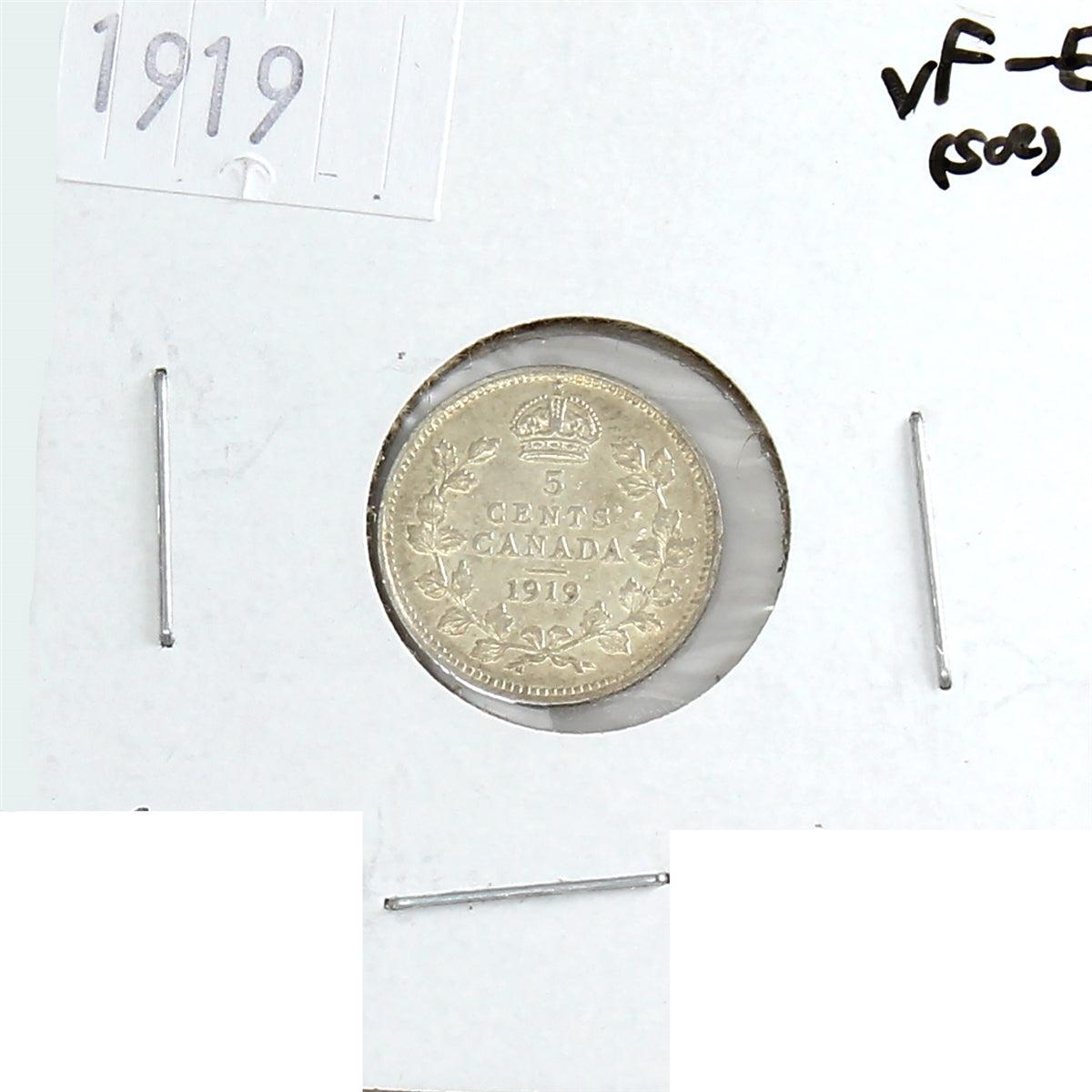 1919 Canada 5-cents VF-EF (VF30) Scratched, Cleaned, or Impaired