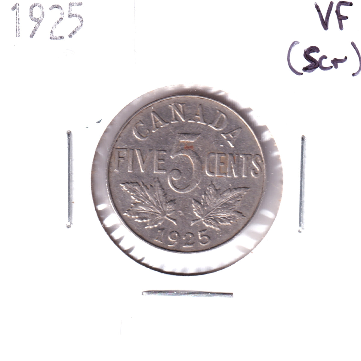 1925 Canada 5-cents Very Fine (VF20) Scratched