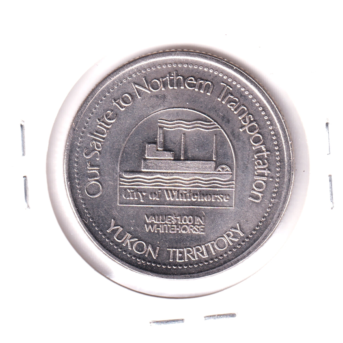 1986 Whitehorse, YT, Trade Dollar Token: River Travel - Our First Highways