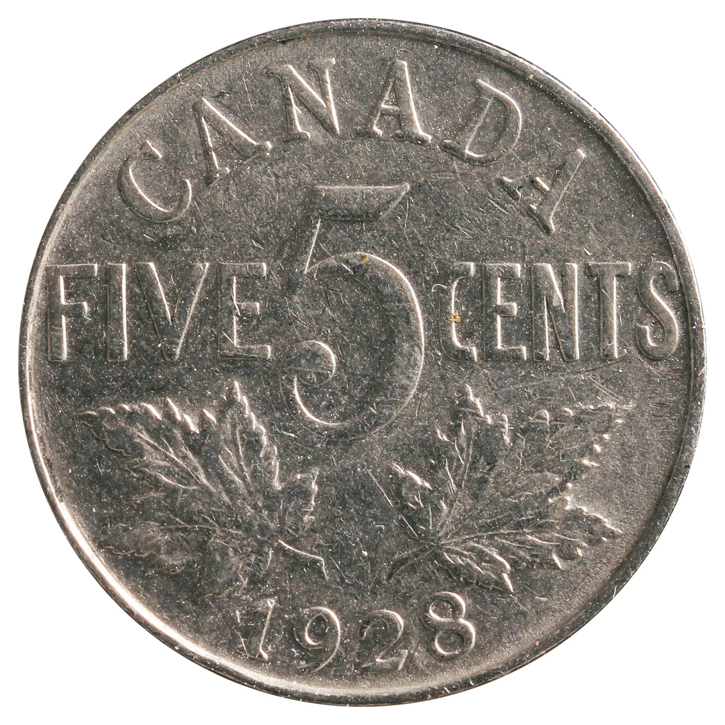 1928 Canada 5-Cents F-VF (F15) Scratched, Cleaned or Impaired