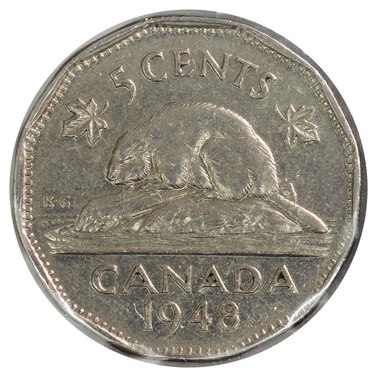 1948 Canada 5-Cents VF-EF (VF30) Scratched, Cleaned or Impaired