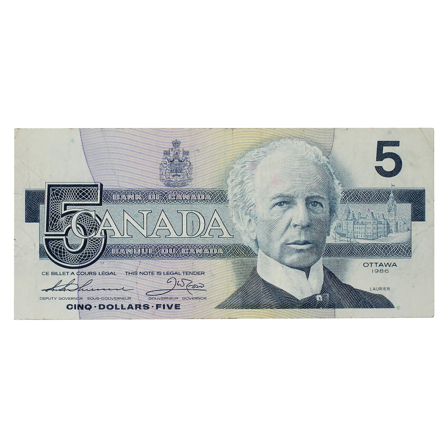 1986 Canada $5 Bonin-Thiessen, 3 digit RADAR, Circ.