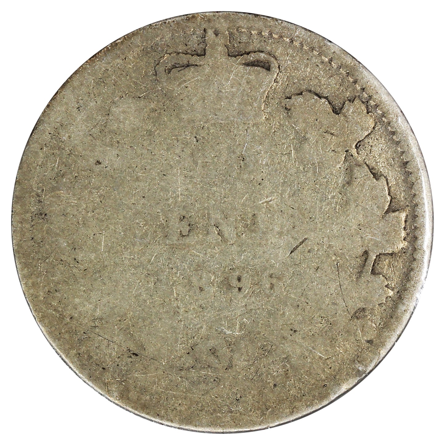 1896 Obv. 6 Canada 10-cents About Good (AG3) Scratched, Cleaned or Impaired