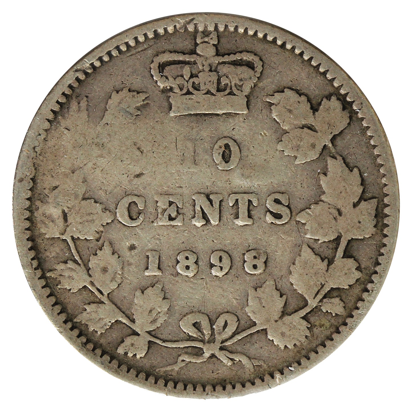 1898 Obv. 6 Canada 10-cents VG-F (VG-10) Scratched, Cleaned or Impaired