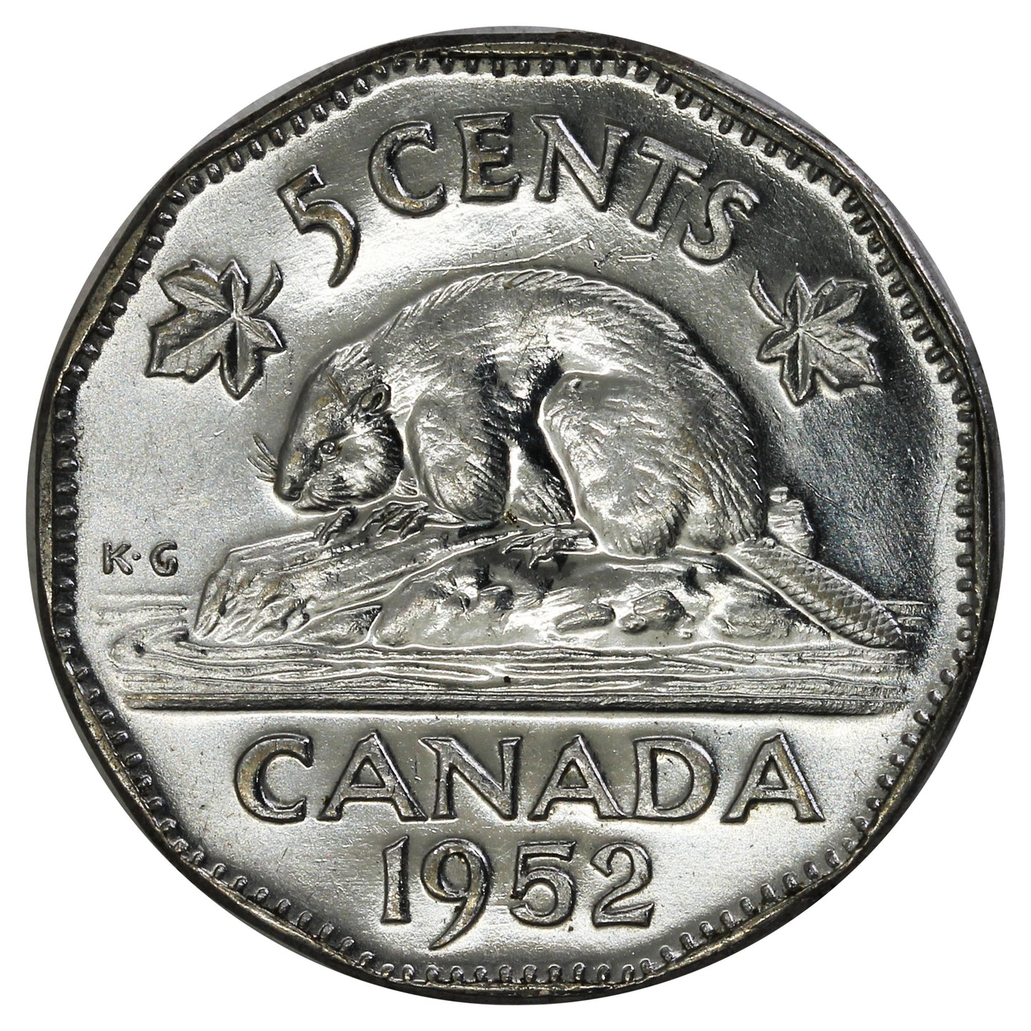 1952 Canada 5-cents Almost Uncirculated (AU50) Scratched, Cleaned or Impaired