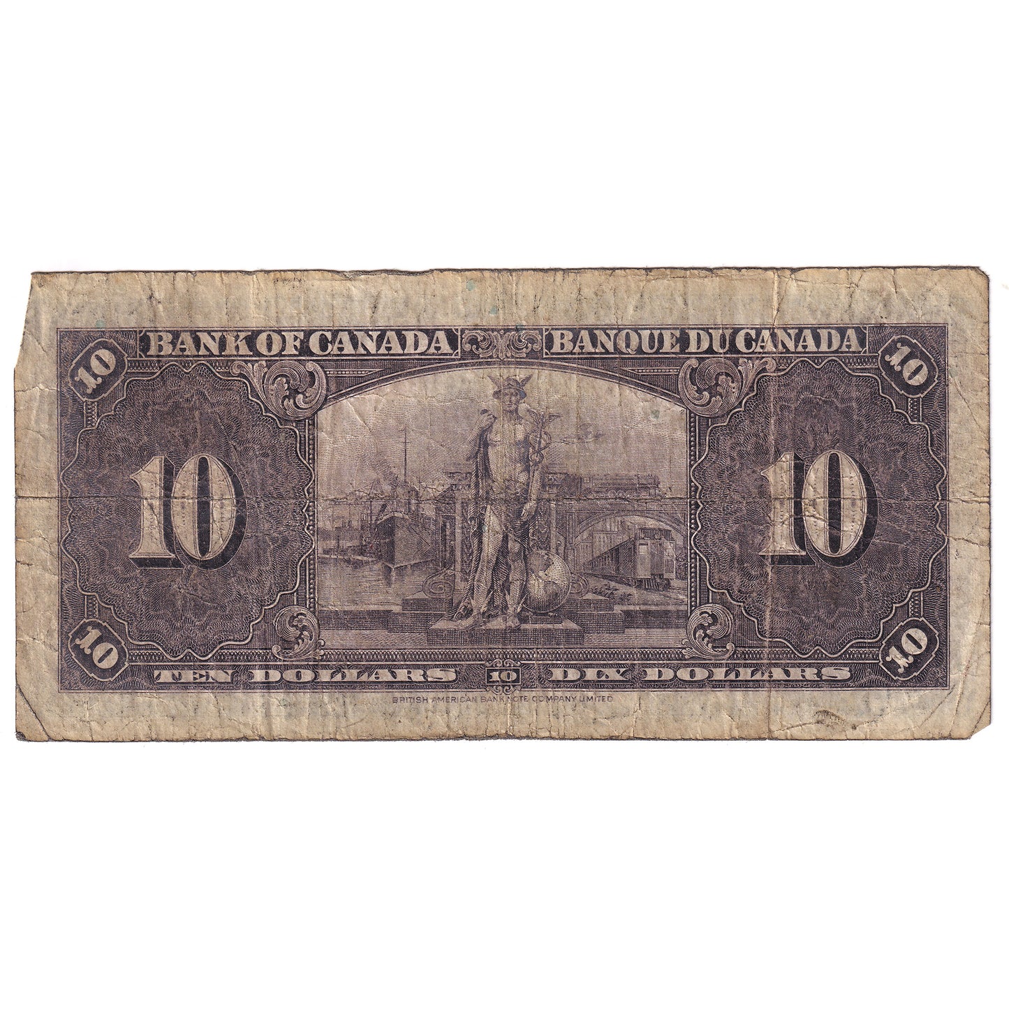 1937 Canada $10 Gordon-Towers, Circulated (small tears, writing or impaired)