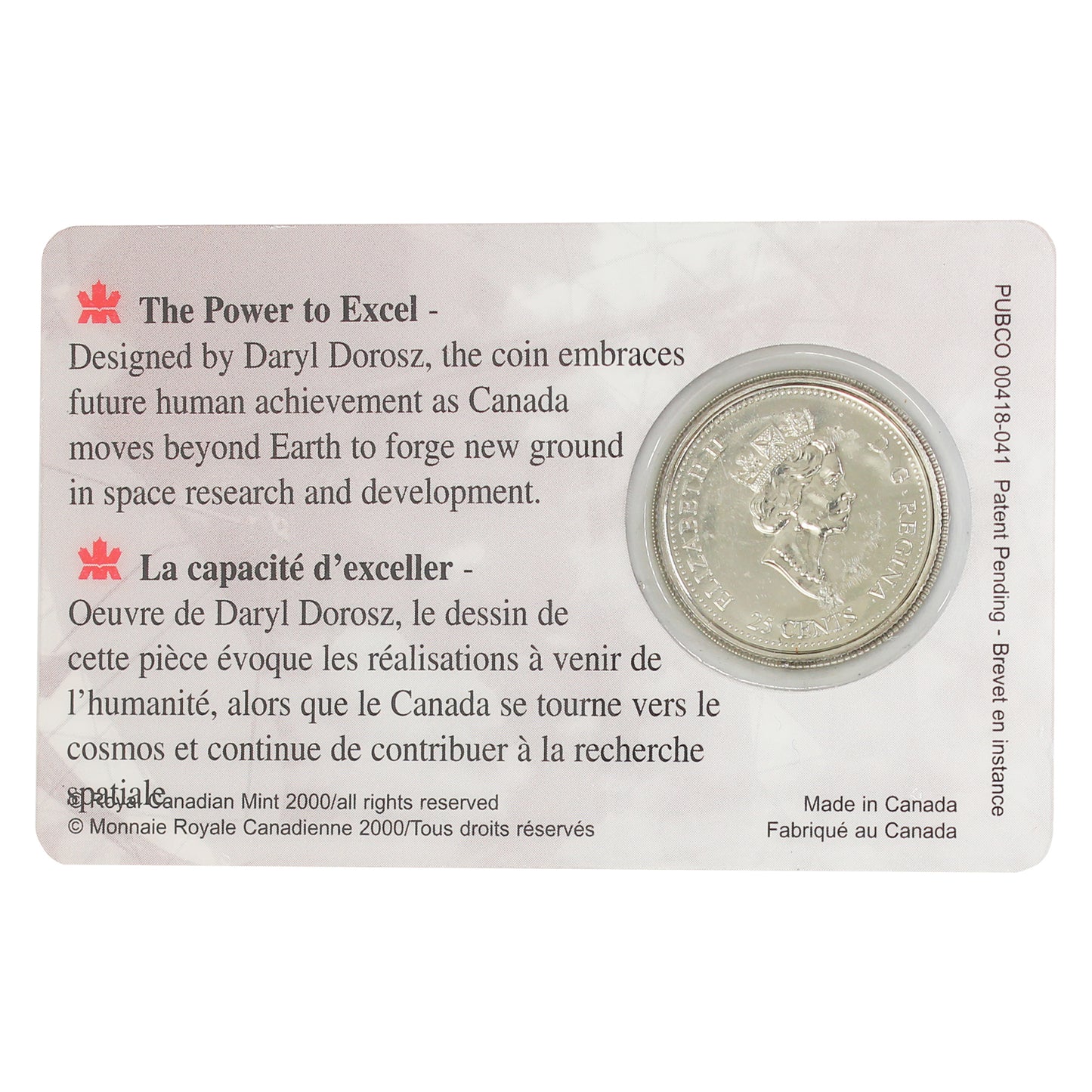 2000 Canada Achievement 25-cents in Plastic Card