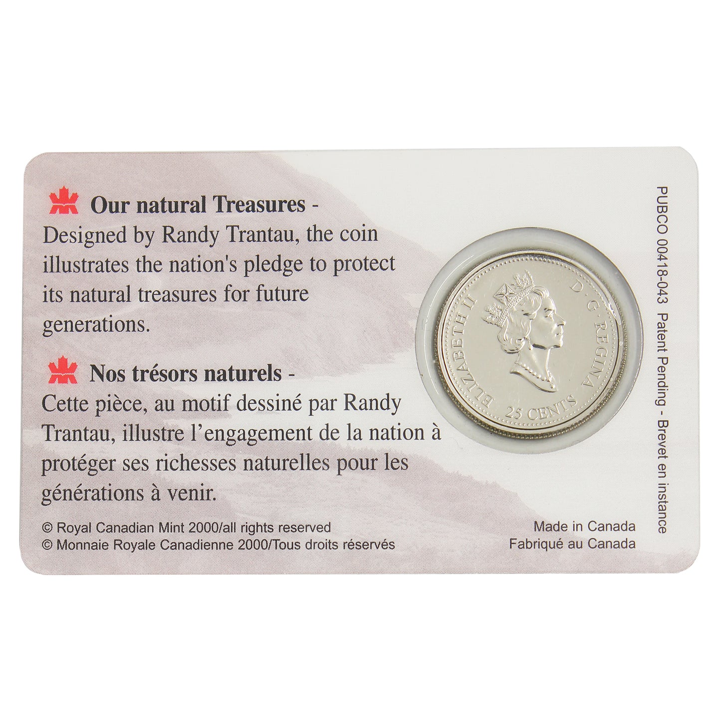 2000 Canada Natural Legacy 25-cents in Plastic Card