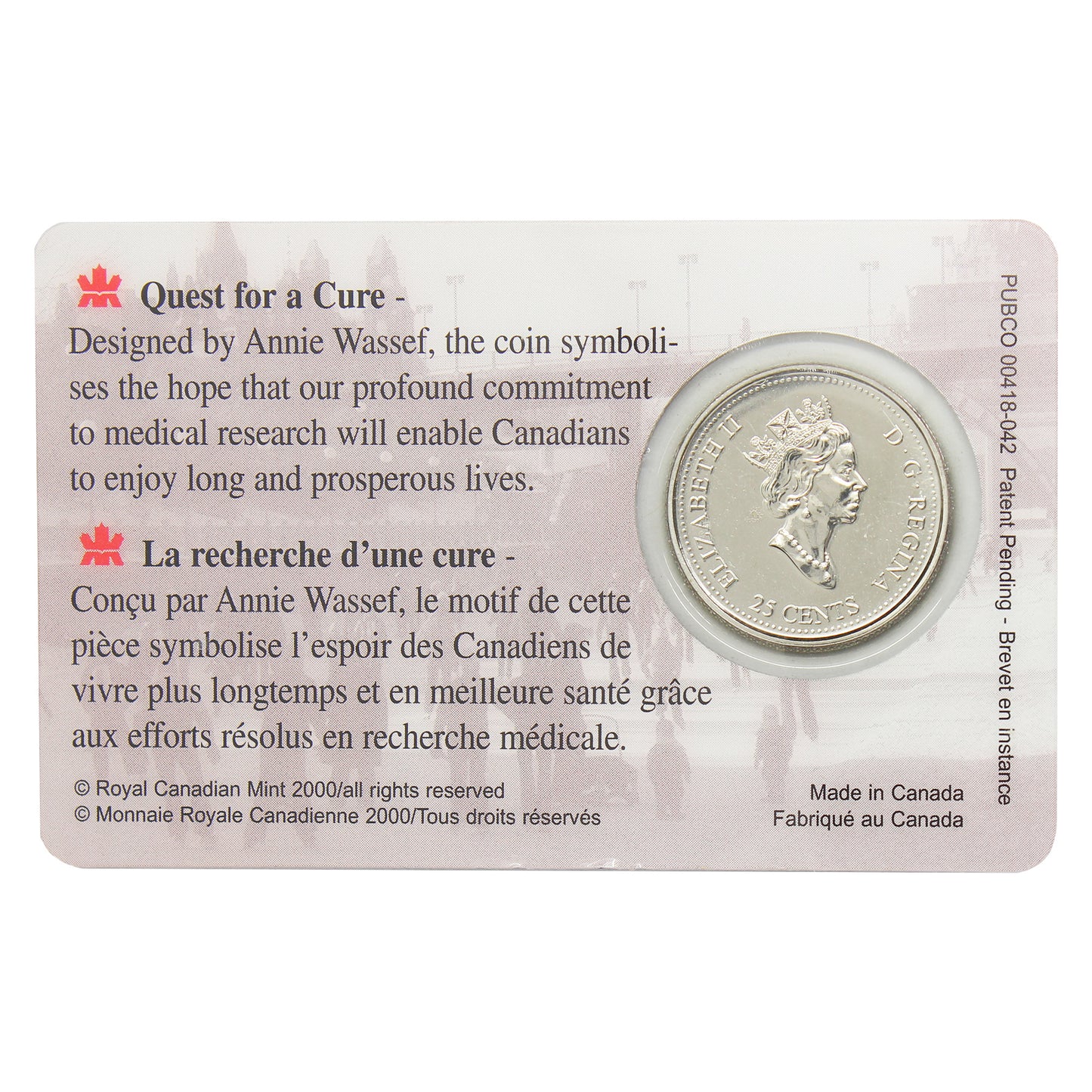 2000 Canada Health 25-cents in Plastic Card