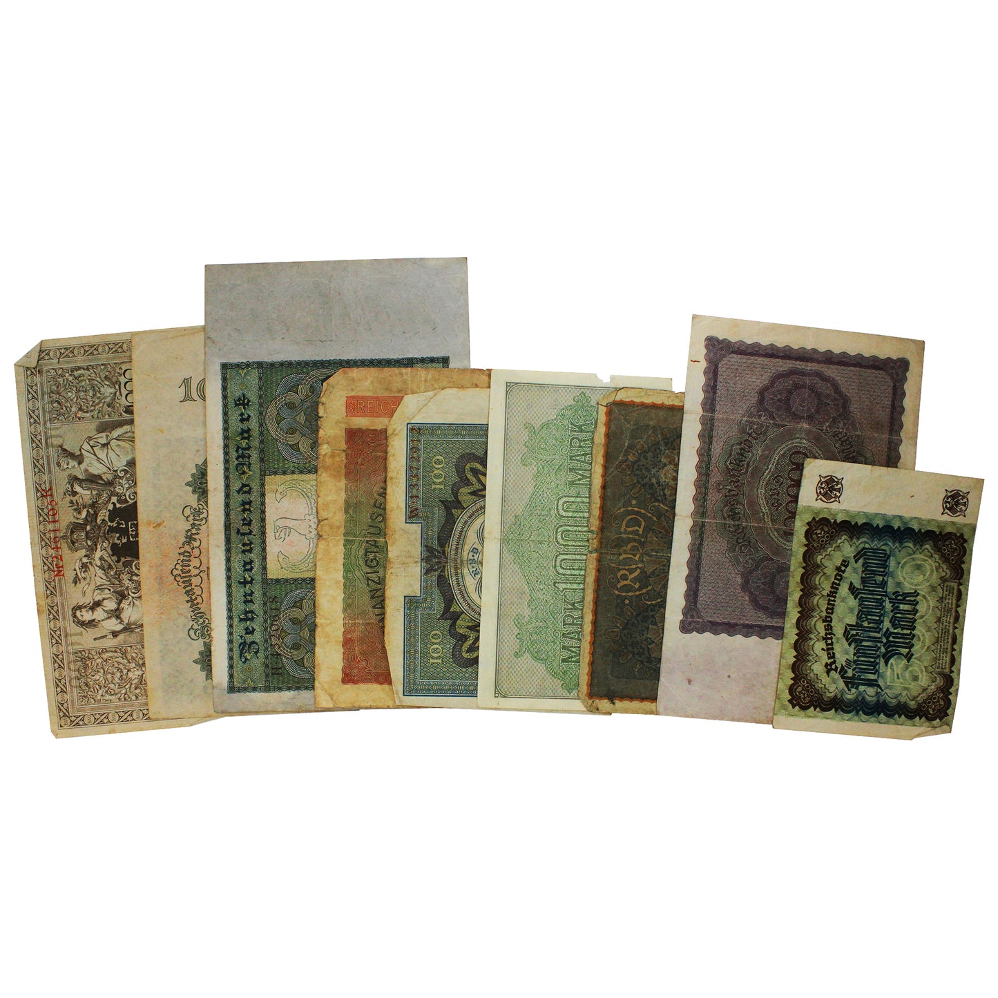 Lot of 9x Diff. German Large Size Notes, Circ. 9Pcs.
