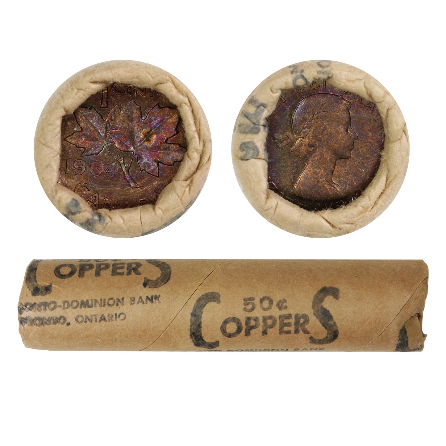 1964 Canada 1-Cent Original Roll of 40Pcs. In Paper Wrap (Slightly Loose But Still Good)