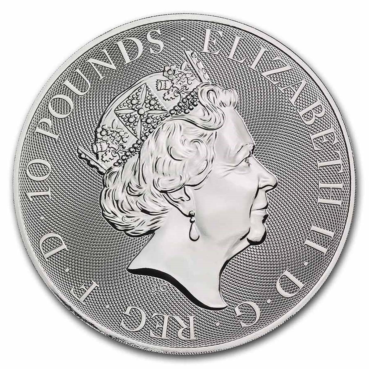 2022 GB £10 Queen's Beasts: Greyhound 10oz Silver (No Tax) Capsule Scr/Scuff