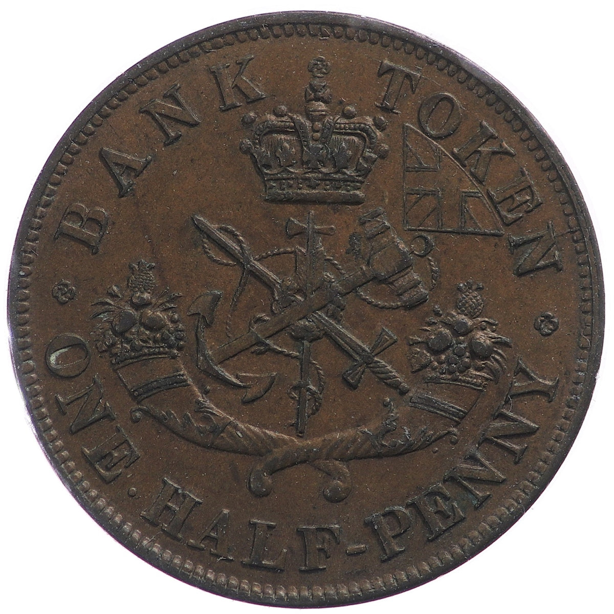 PC-5A 1850 Province of Canada, Bank of Upper Canada Half Penny Token Almost Uncirculated (AU50)