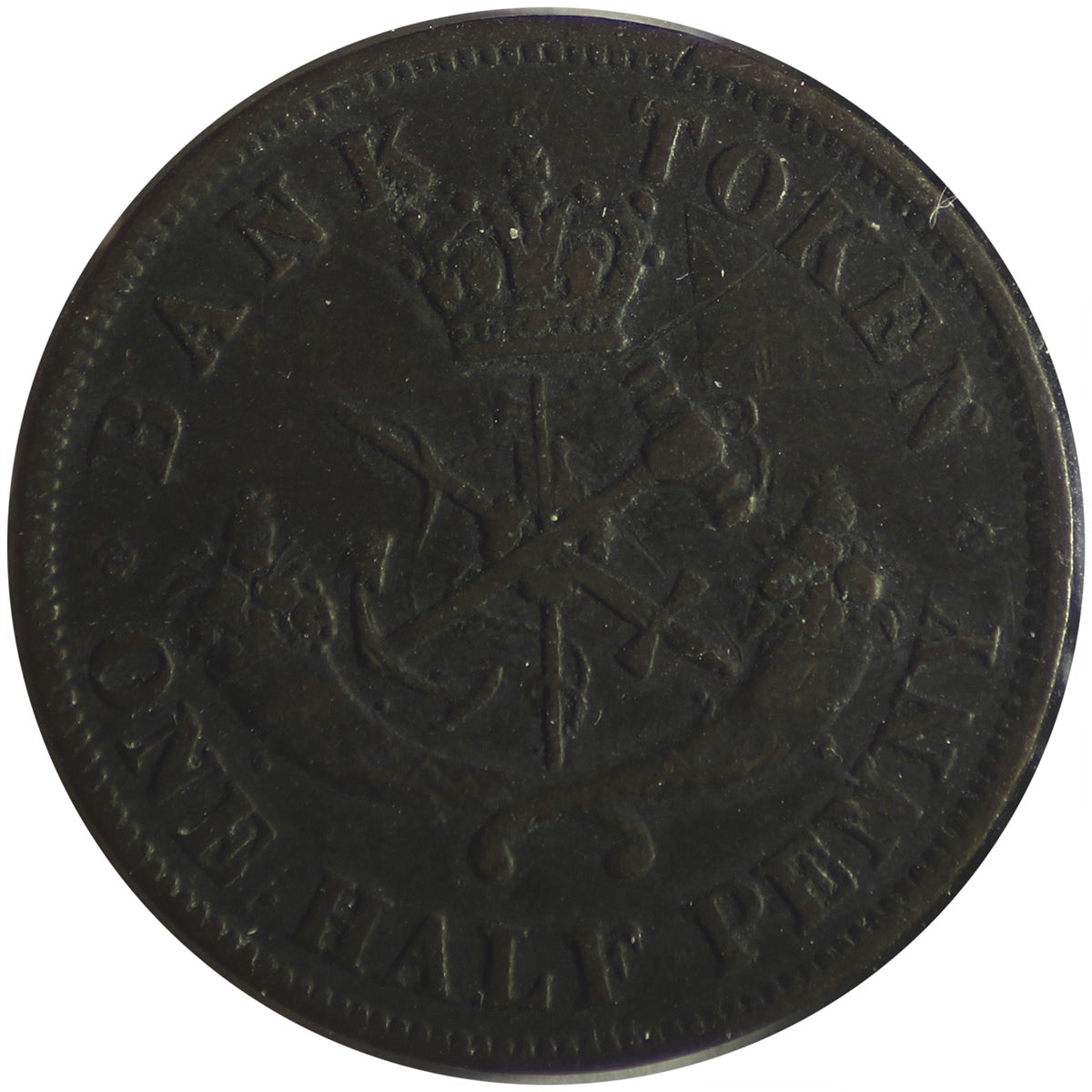 PC-5C1 1854 Province of Canada, Bank of Upper Canada Half Penny Bank Token F-VF (F15)