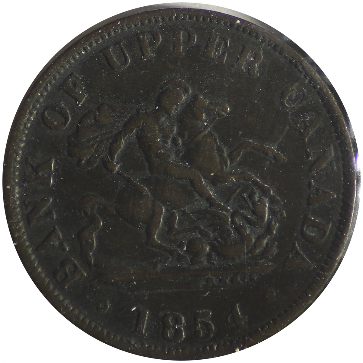 PC-5C1 1854 Province of Canada, Bank of Upper Canada Half Penny Bank Token F-VF (F15)