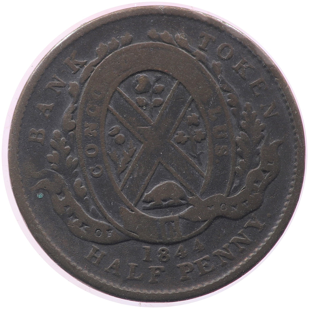 PC-1B1 1844 Province of Canada Bank of Montreal Half Penny Bank Token Very Good (VG8)