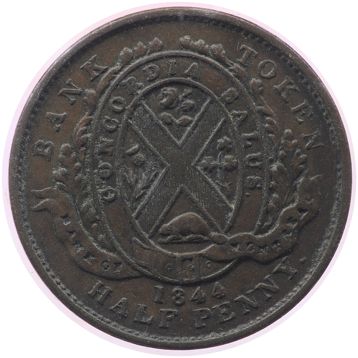 PC-1B3 1844 Province of Canada Bank of Montreal Half Penny Token, Extra Fine (EF40)