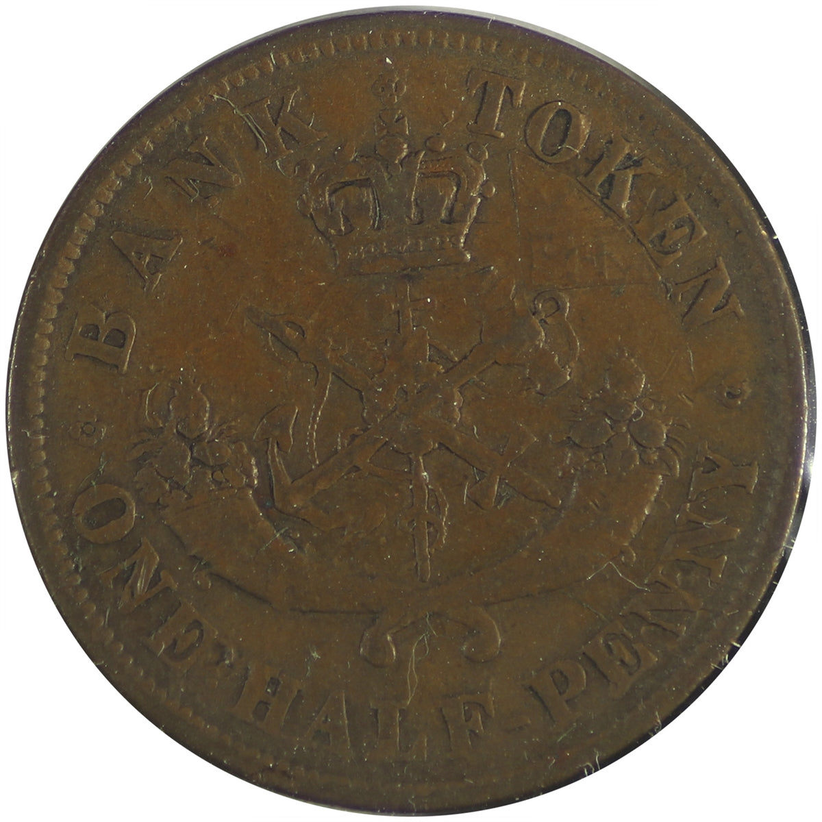 PC-5D 1857 Province of Canada, Bank of Upper Canada Half Penny Token Fine (F12)