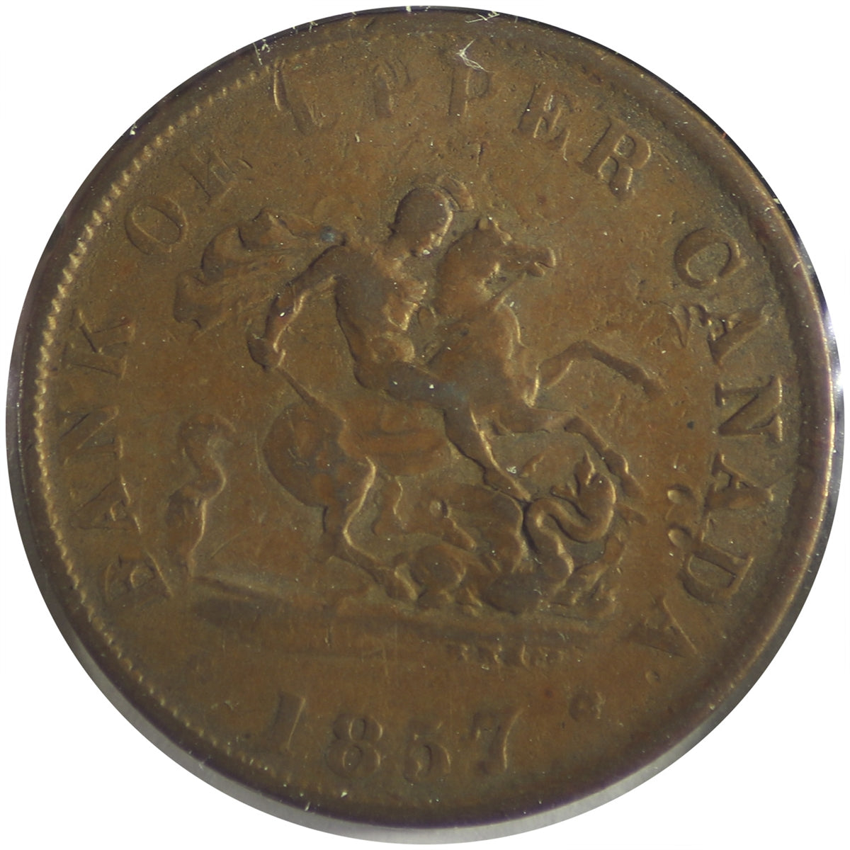 PC-5D 1857 Province of Canada, Bank of Upper Canada Half Penny Token Fine (F12)