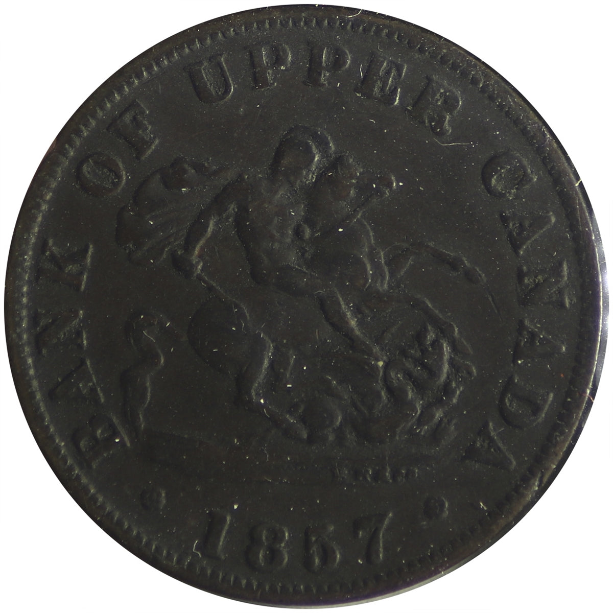PC-5D 1857 Province of Canada, Bank of Upper Canada Half Penny Token F-VF (F15)