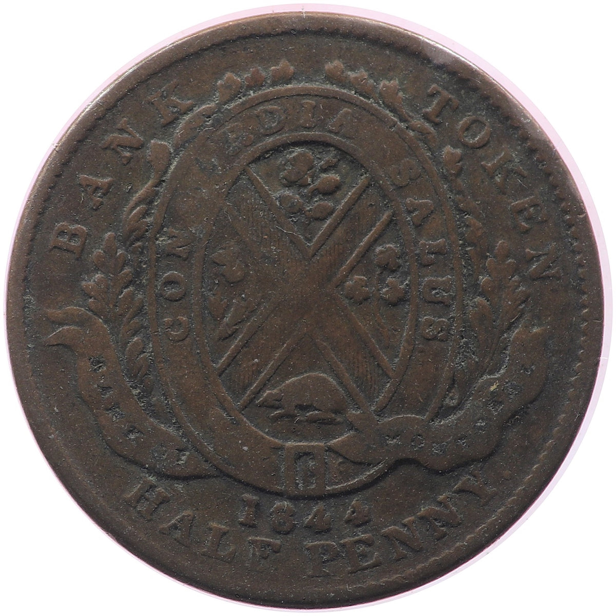 PC-1B6 1844 Province of Canada Half Penny Bank Token, VG-F (VG10)