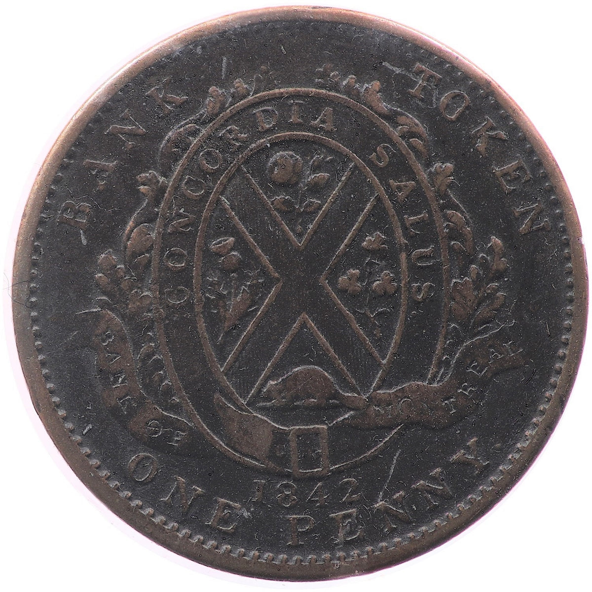 PC-2B 1842 Province of Canada Bank of Montreal Penny Token Very Fine (VF20)