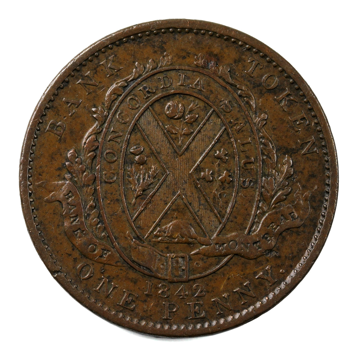 PC-2B 1842 Province of Canada Bank of Montreal Penny Token Almost Uncirculated (AU50) $