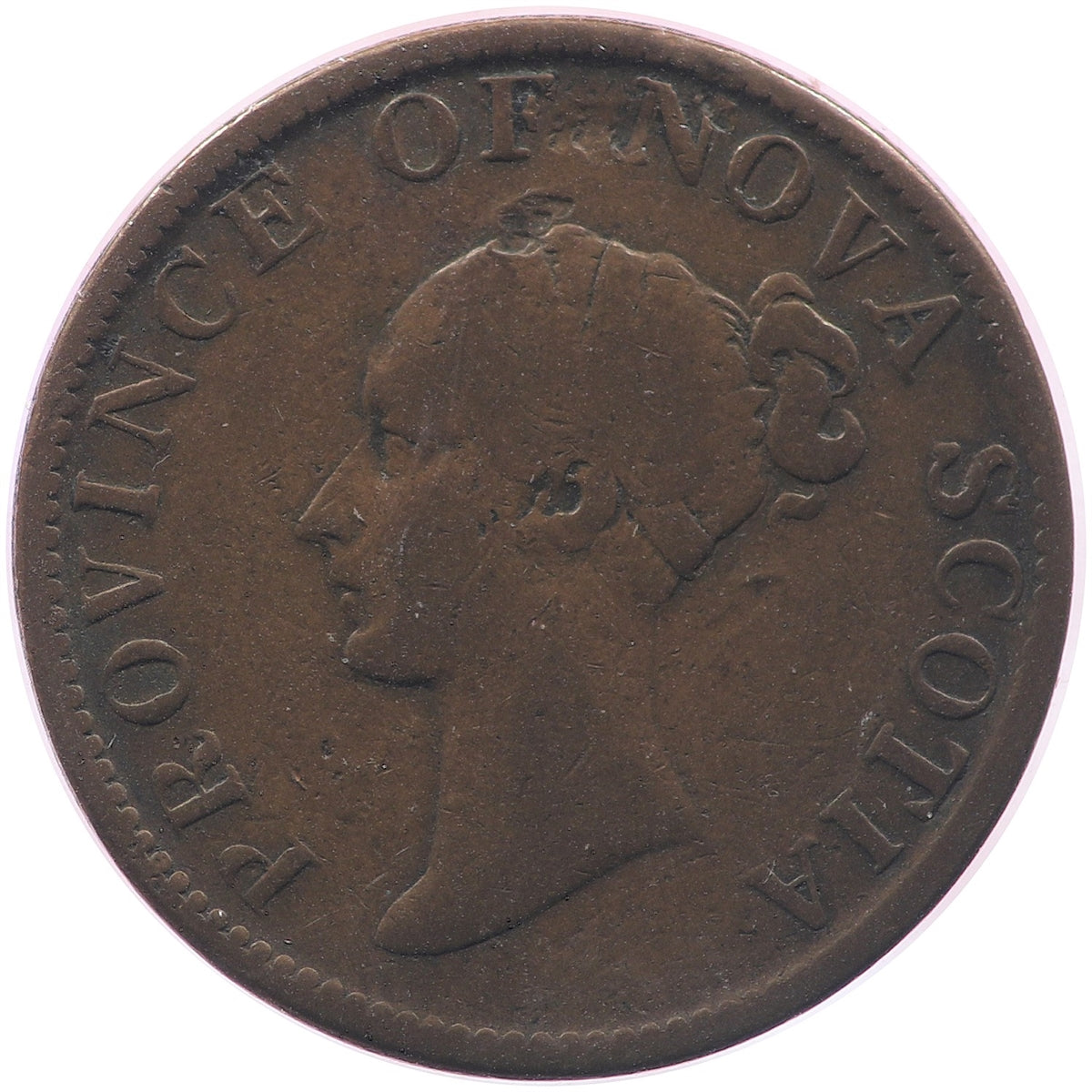 NS-1F1 1843 Nova Scotia Thistle Half Penny Bank Token, Fine (F12)