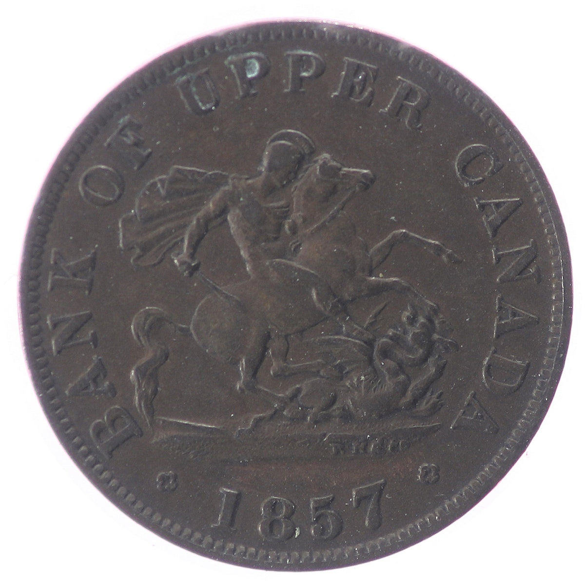 PC-5D 1857 Province of Canada, Bank of Upper Canada Half Penny Token, AU-UNC (AU55) $