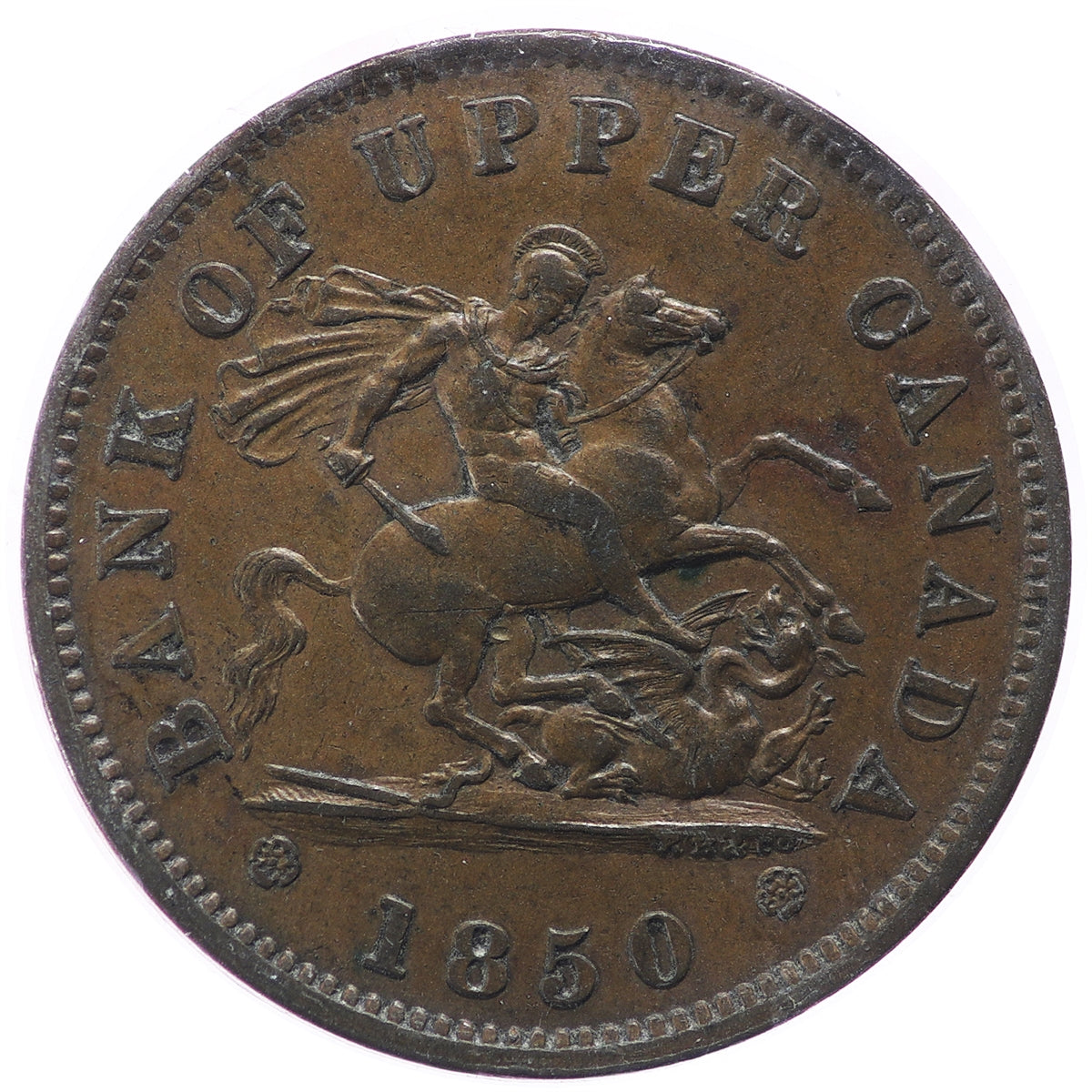 PC-6A1 1850 Province of Canada, Bank of Upper Canada Penny Token EF-AU (EF45) $