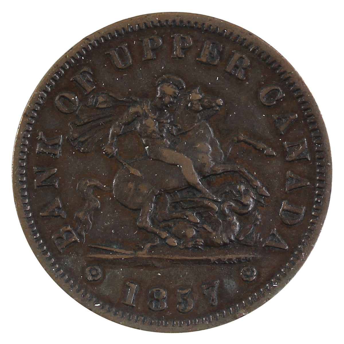 PC-6D 1857 Province of Canada, Bank of Upper Canada Penny Token Extra Fine (EF40)