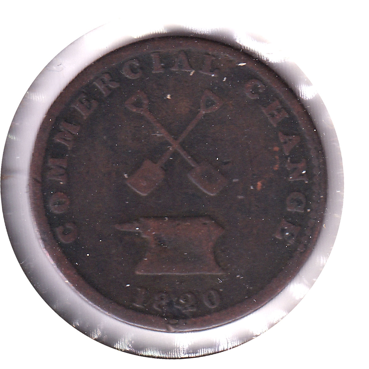 UC-9A2 1820 Upper Canada Points Between DA Commercial Change Half Penny Token G-VG (G6)