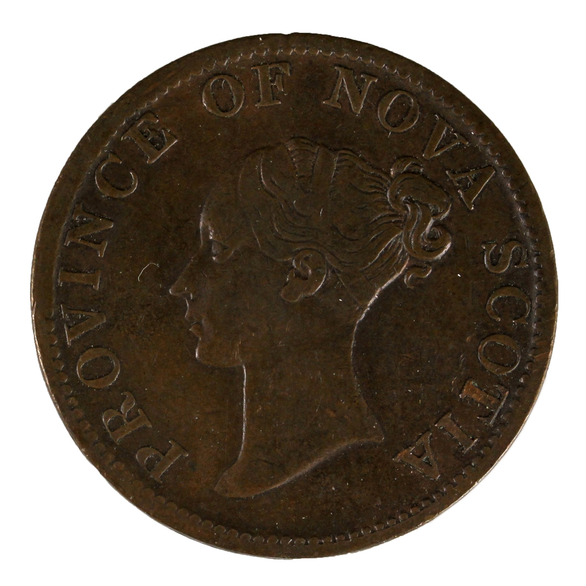 NS-1E2 1840 Nova Scotia Medium 0 Victoria Thistle Half Penny Token VF-EF (VF30) $